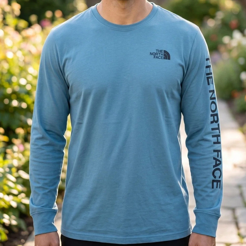The North Face Mens Long Sleeve Graphic T-Shirt Blue Standard Fit Cotton XXL